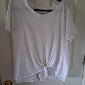 White V-Neck- Cover Up- Knot Front- Short Sleeve Tee